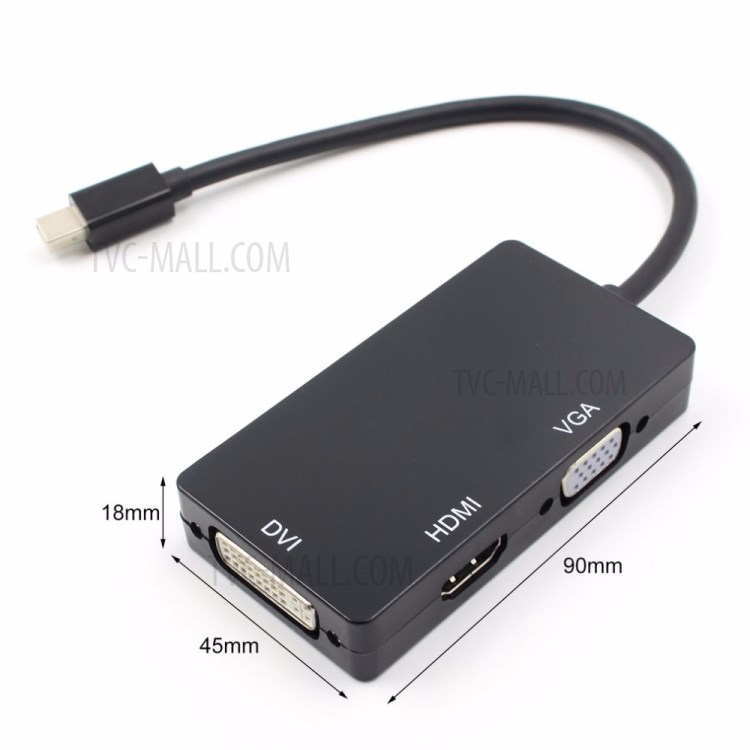 Mini DP 3 in 1 Rectangle Black Mini Display Port to VGA+DVI+HDMI 4K Converter - Black-6