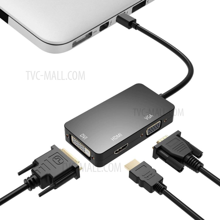 Mini DP 3 in 1 Rectangle Black Mini Display Port to VGA+DVI+HDMI 4K Converter - Black-8