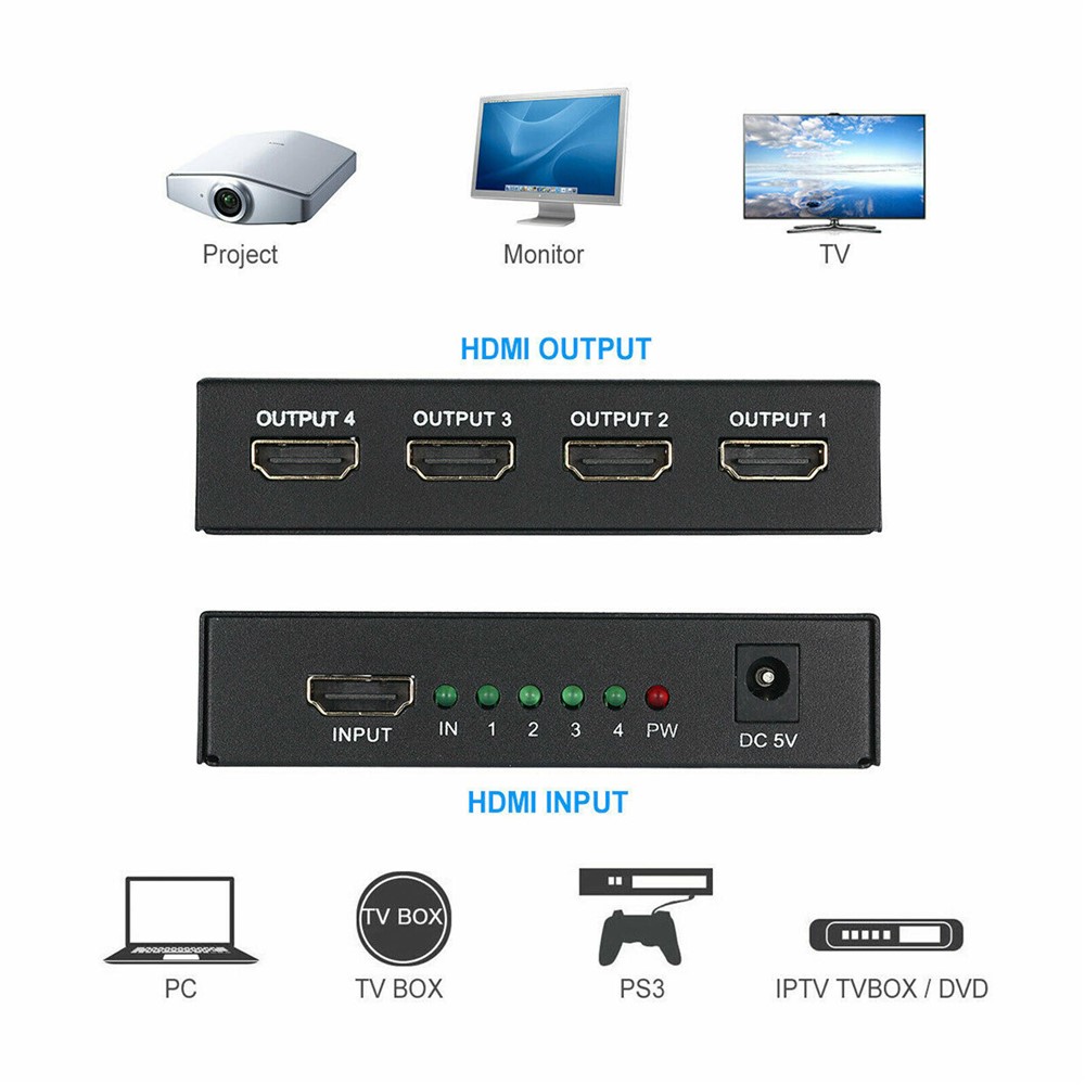 HDMI Splitter 1 IN 4 OUT Full HD 4 Port Hub Repeater Amplifier-6