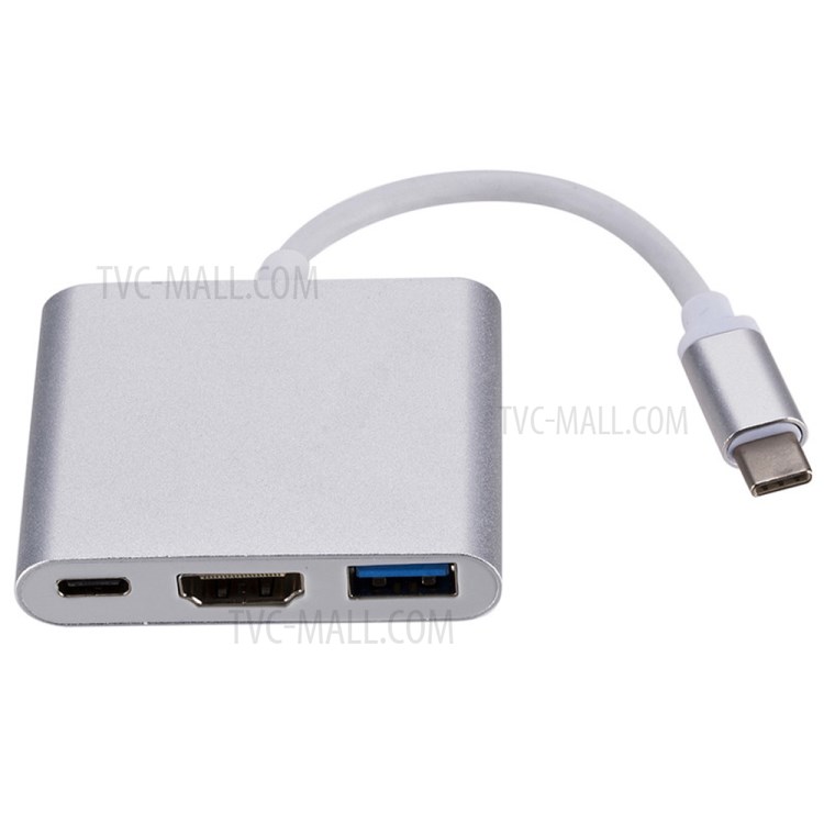 3 in 1 USB-C Hub Dock Adapter Type-C to USB 3.0 +4K HDMI Adapter + Type-C Port - Silver-1