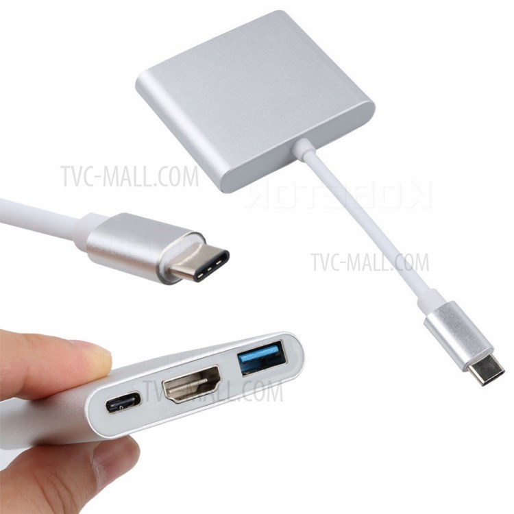 3 in 1 USB-C Hub Dock Adapter Type-C to USB 3.0 +4K HDMI Adapter + Type-C Port - Silver-8