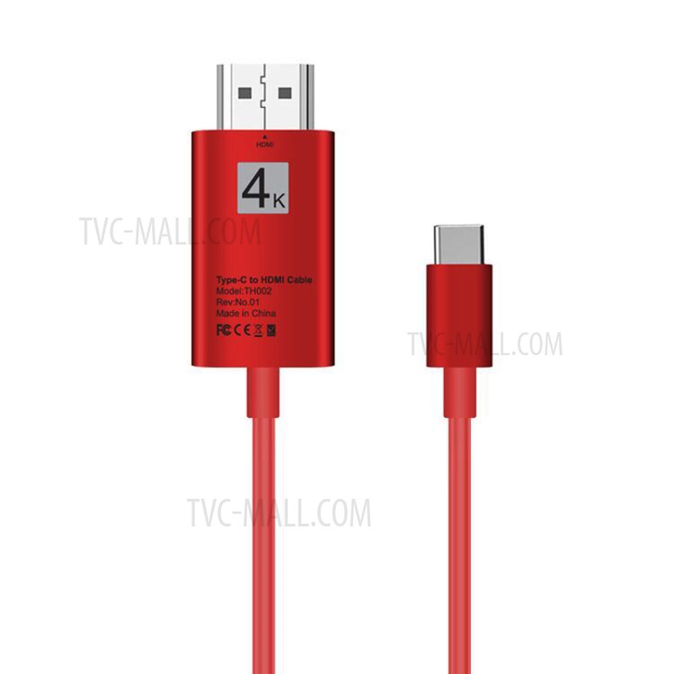4K*2K Type-C to HDMI Cable Adapter Thunderbolt3 Converter for MacBook Huawei Matebook, etc. - Red-1