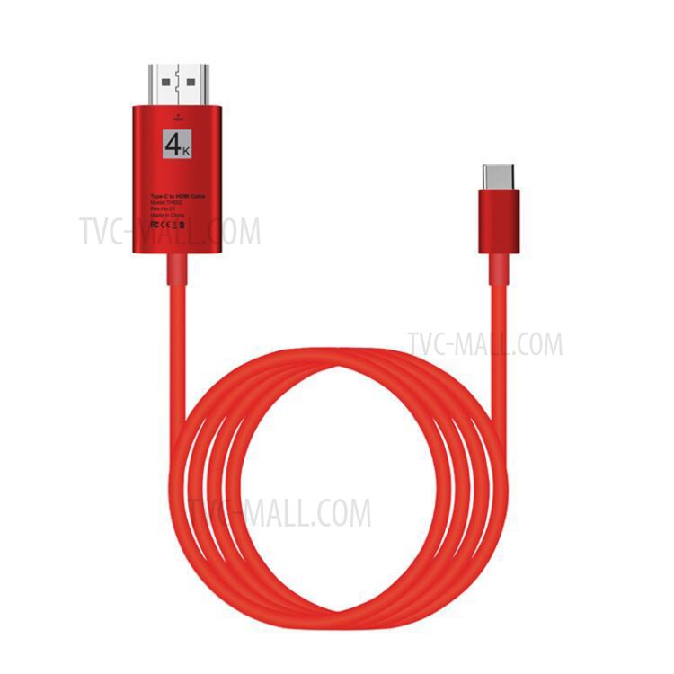 4K*2K Type-C to HDMI Cable Adapter Thunderbolt3 Converter for MacBook Huawei Matebook, etc. - Red-2