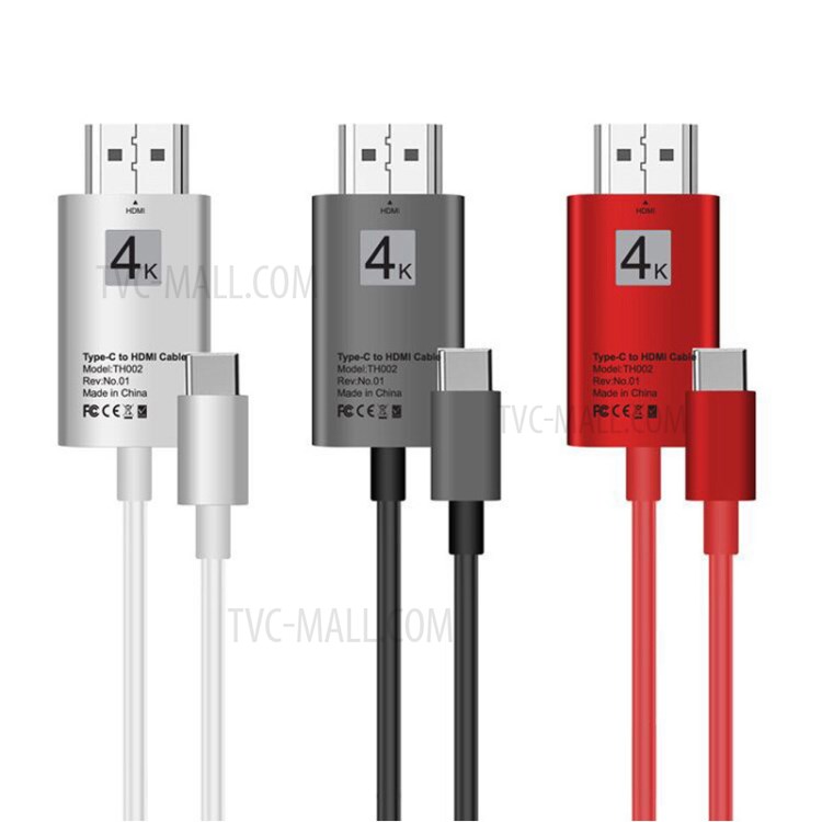 4K*2K Type-C to HDMI Cable Adapter Thunderbolt3 Converter for MacBook Huawei Matebook, etc. - Red-5
