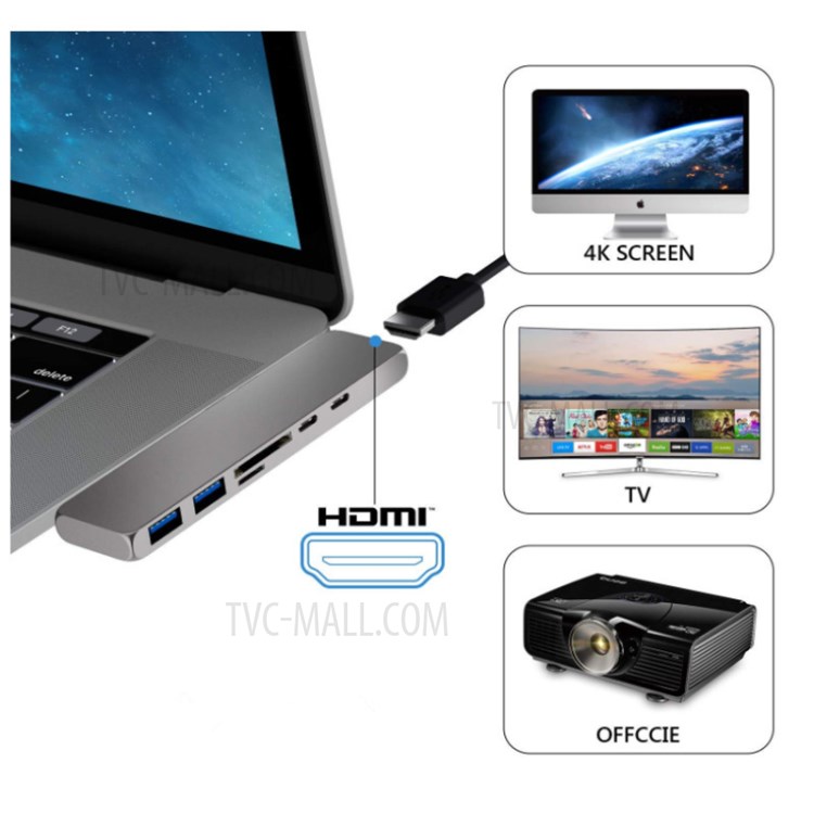 Dual Type-C HUB Type-C to USB3.0 * 2 +Thunderbolt 3+HDMI+SD Card+Micro SD card+Type-C Multi-function HUB - Grey-11