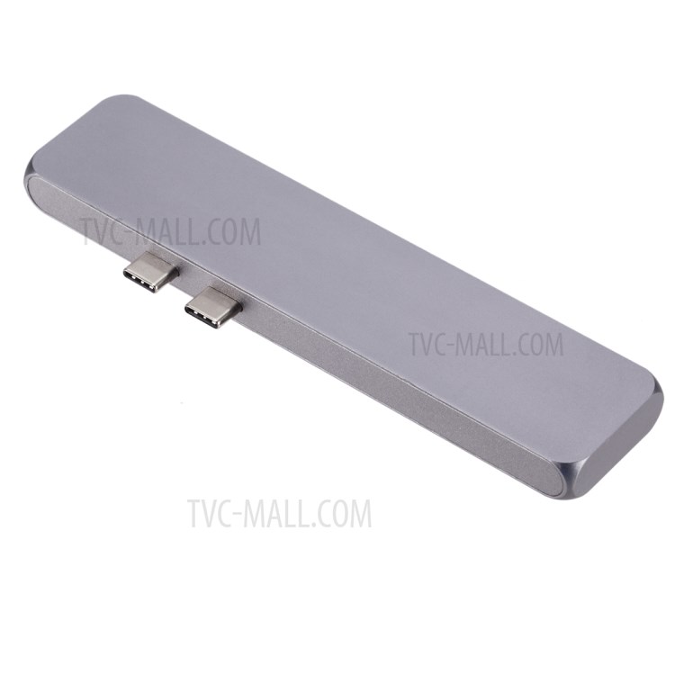 Dual Type-C HUB Type-C to USB3.0 * 2 +Thunderbolt 3+HDMI+SD Card+Micro SD card+Type-C Multi-function HUB - Grey-2