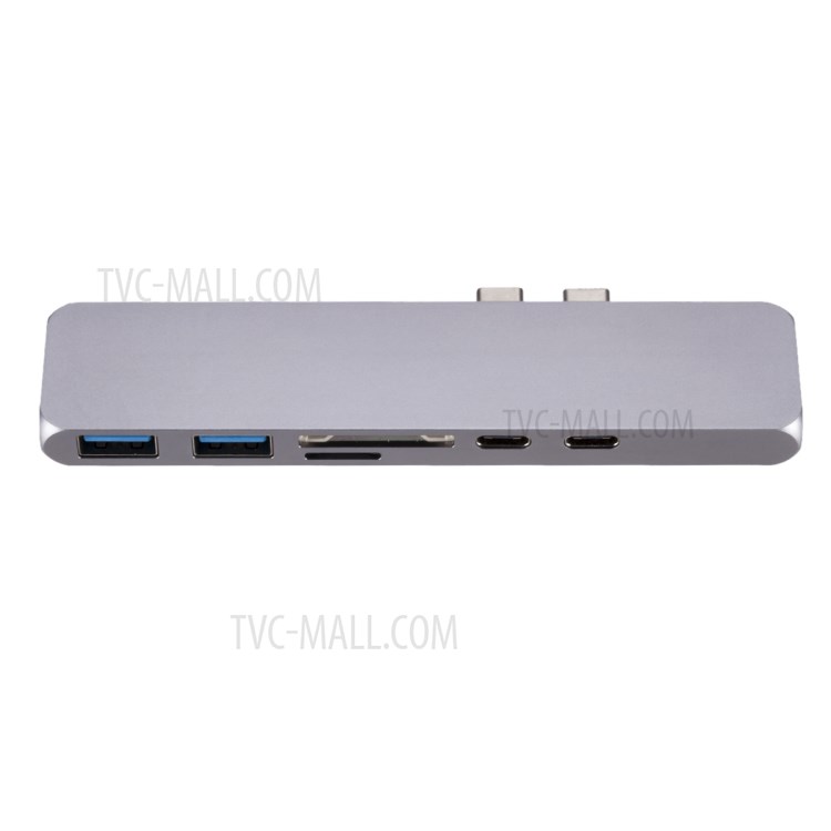 Dual Type-C HUB Type-C to USB3.0 * 2 +Thunderbolt 3+HDMI+SD Card+Micro SD card+Type-C Multi-function HUB - Grey-4