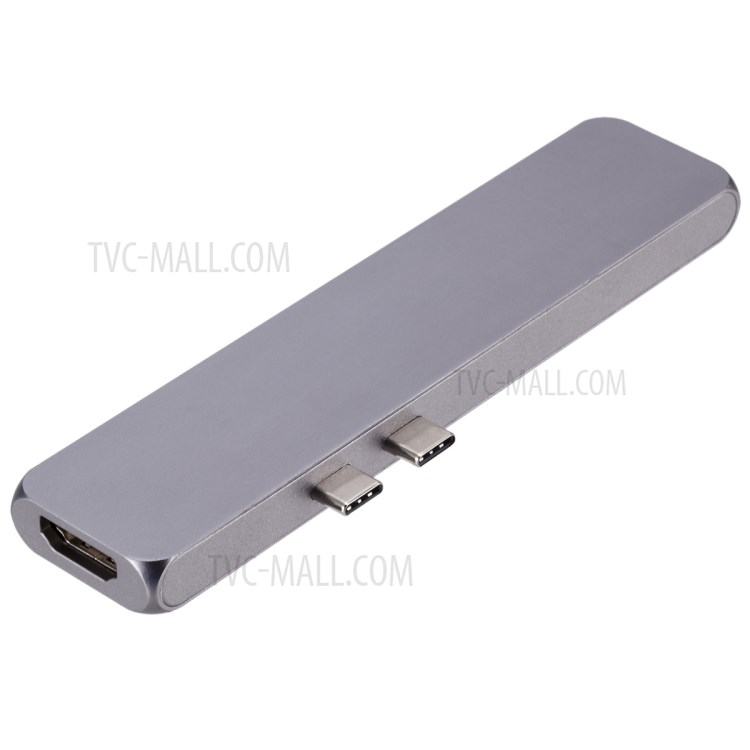 Dual Type-C HUB Type-C to USB3.0 * 2 +Thunderbolt 3+HDMI+SD Card+Micro SD card+Type-C Multi-function HUB - Grey-5