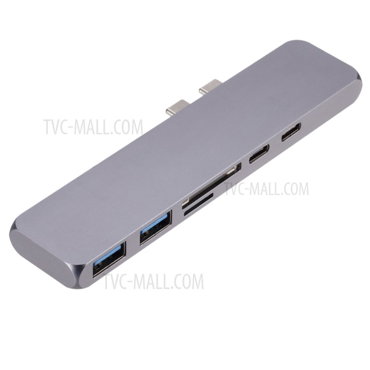 Dual Type-C HUB Type-C to USB3.0 * 2 +Thunderbolt 3+HDMI+SD Card+Micro SD card+Type-C Multi-function HUB - Grey-6