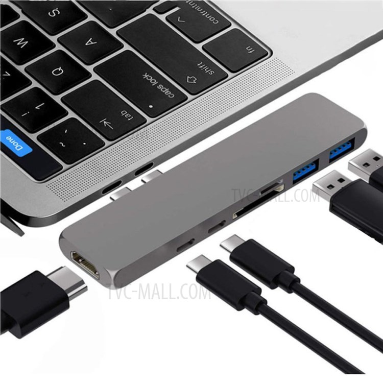 Dual Type-C HUB Type-C to USB3.0 * 2 +Thunderbolt 3+HDMI+SD Card+Micro SD card+Type-C Multi-function HUB - Grey-9