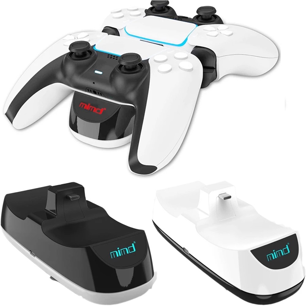 Dual USB Charging Dock Charger Stand with LED Indicator for PS5 Gaming Console - Black-5