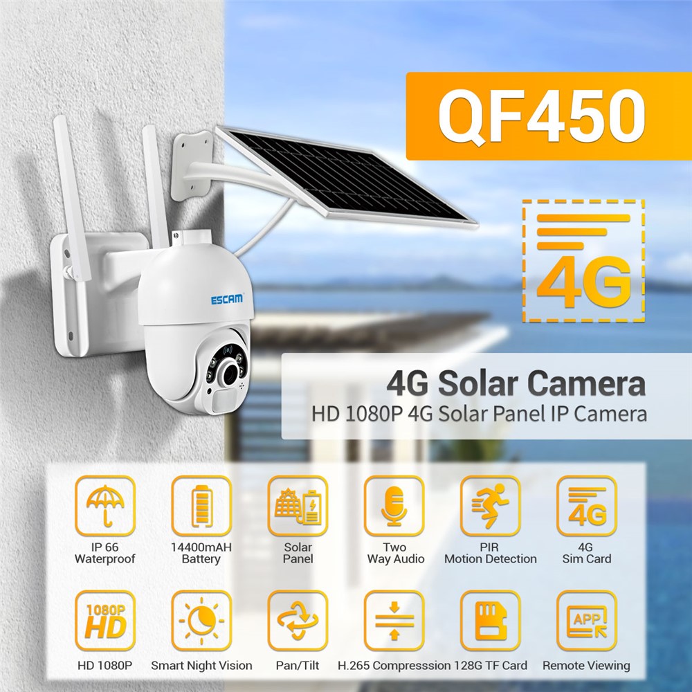 ESCAM QF450 1080P Cloud Storage 4G PIR Alarm Dome Pan/Tilt CCTV IP Camera with Solar Panel - EU Edition-3