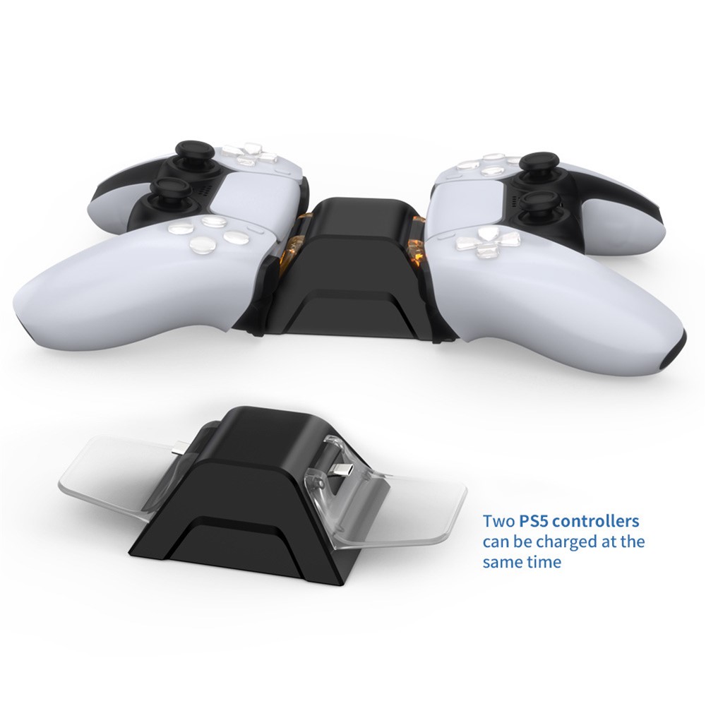 DOBE TP5-0528 Type-C USB Dual Fast Charging Dock Station with USB Cable for PS5 Controller - Black/Transparent-5