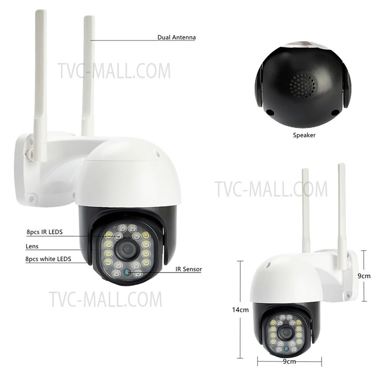 1080P 2MP 16 LED PTZ WiFi IP Camera IP66 Waterproof Wireless Security CCTV System Camera - US Plug-5