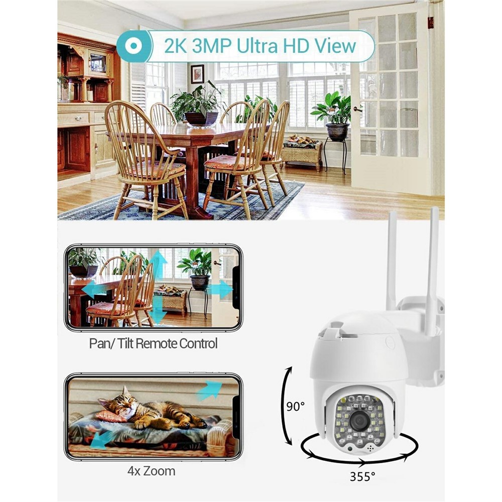 IP66 Waterproof 2MP 1080P 32 LED PTZ WiFi IP Camera Wireless Security CCTV System - US Plug-7