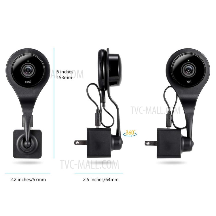 360° Swivel Wall Mount Bracket Holder for Nest Cam Indoor Camera Accessories AC Outlet Mount - Black-4