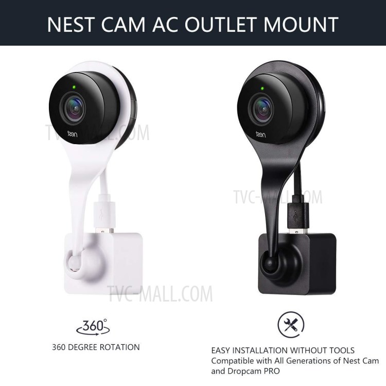 360° Swivel Wall Mount Bracket Holder for Nest Cam Indoor Camera Accessories AC Outlet Mount - Black-5