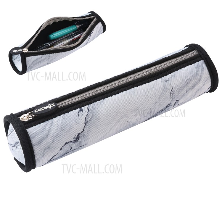 Neoprene Pencil Case Barrel Pencil Pouch Cylinder Pen Holder Zipper Bag - Marble White-1