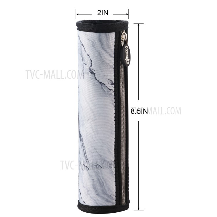 Neoprene Pencil Case Barrel Pencil Pouch Cylinder Pen Holder Zipper Bag - Marble White-4