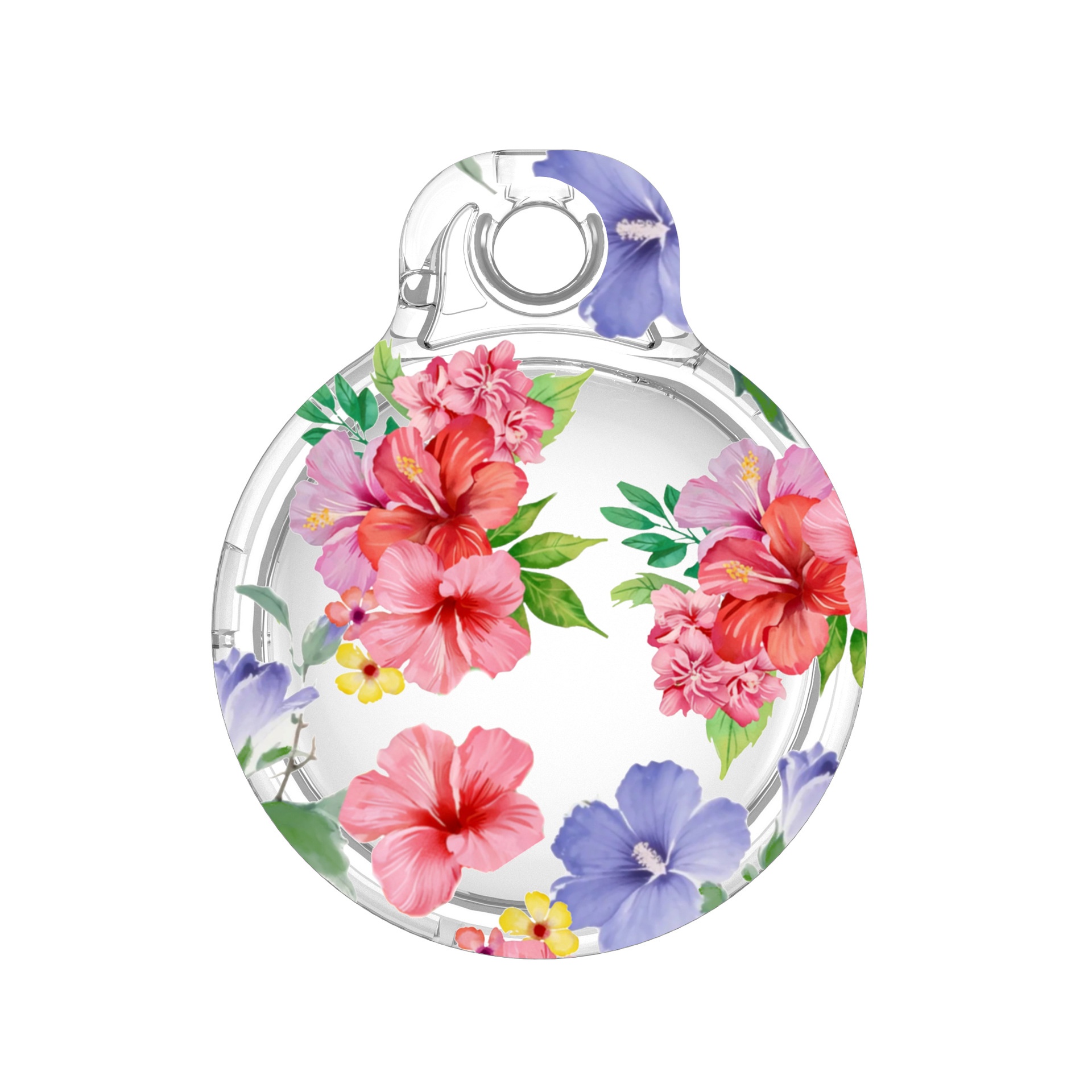 Case for Apple AirTag (2nd Generation) / AirTag IMD Pattern PC Full Coverage Waterproof Protective Cover with Buckle - Hibiscus Flowers