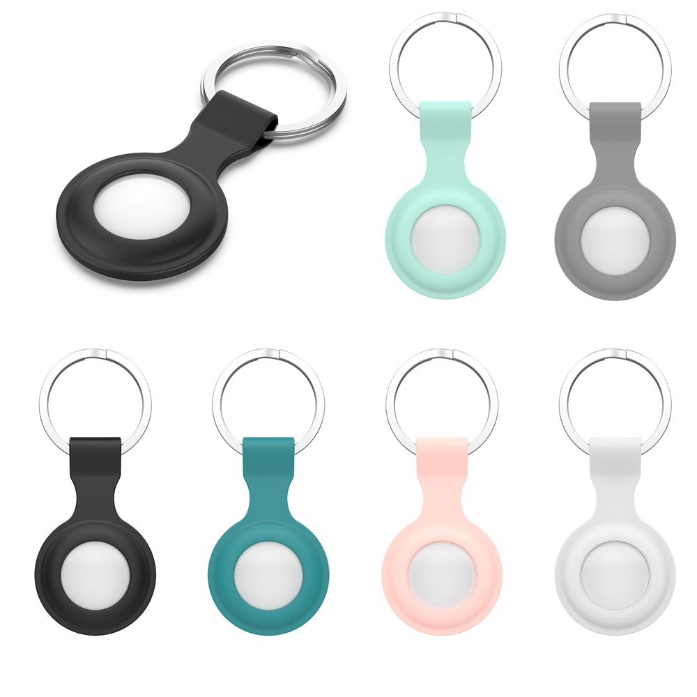 Silicone Protective Cover Carry Case with Anti-lost Keyring for Apple Airtags Bluetooth Wireless Tracker - Black-9