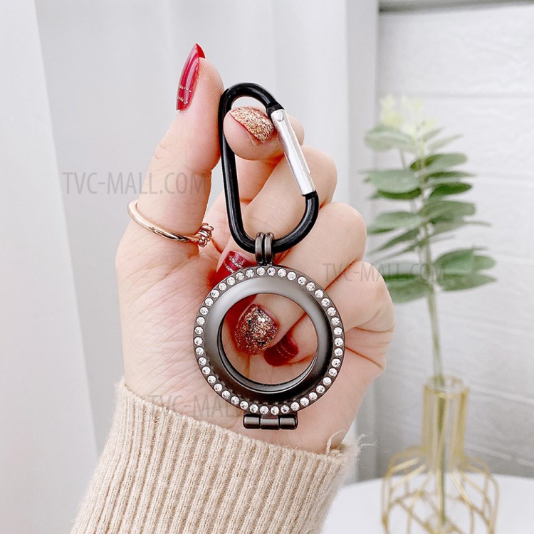 Bling Rhinestone Decor Metal Case with Carabiner for Apple AirTags 2021 Location Trackers - Black-1