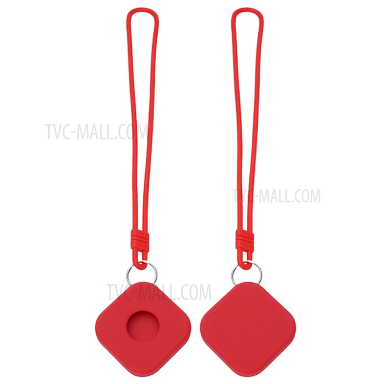 Squre Shape Soft Silicone Protective Frame Case with Strap for Apple AirTags 2021 Trackers - Red-1