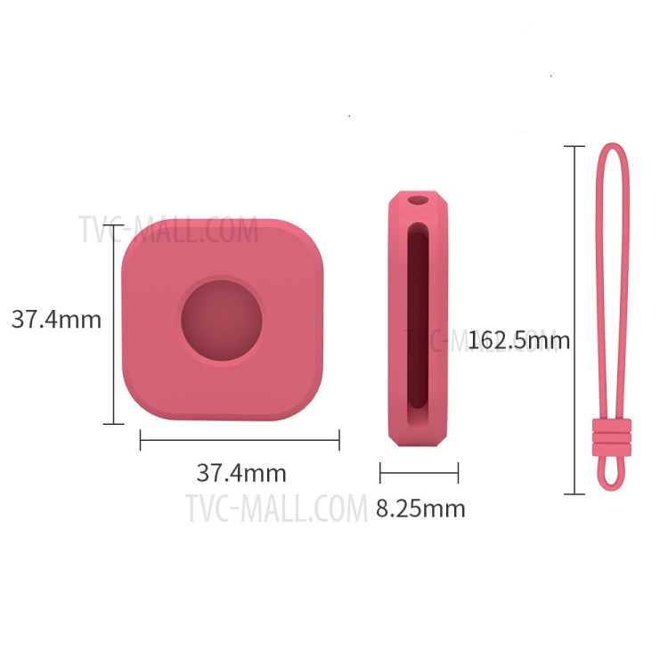 Squre Shape Soft Silicone Protective Frame Case with Strap for Apple AirTags 2021 Trackers - Red-11