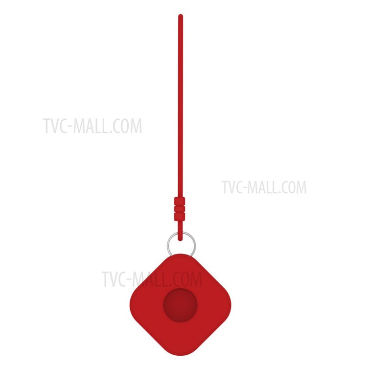 Squre Shape Soft Silicone Protective Frame Case with Strap for Apple AirTags 2021 Trackers - Red-12
