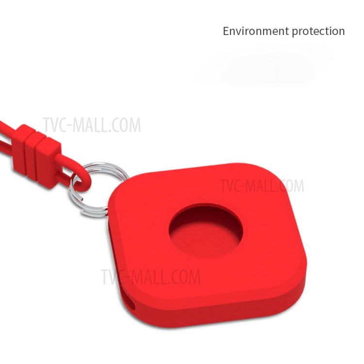 Squre Shape Soft Silicone Protective Frame Case with Strap for Apple AirTags 2021 Trackers - Red-7