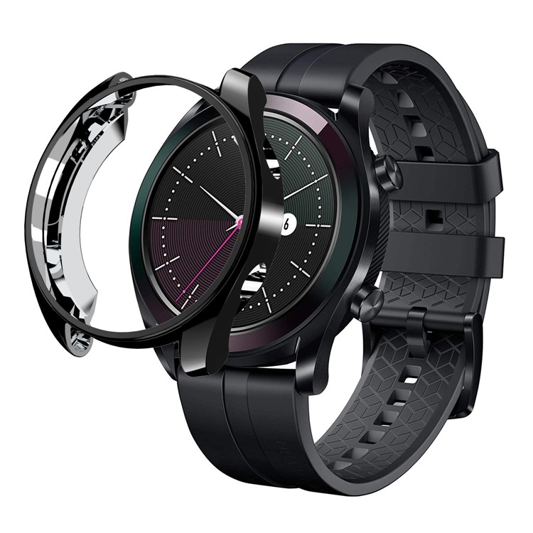 HAT PRINCE Plating TPU Watch Case for Huawei Watch GT Elegant 42mm with 0.2mm 9H 2.15D Tempered Glass Screen Film - Black-3