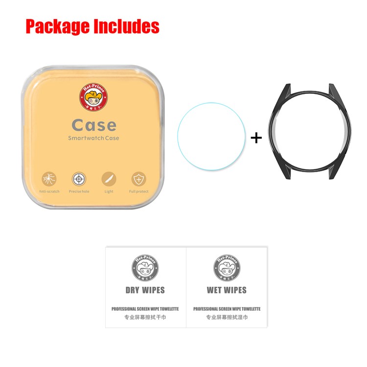 HAT PRINCE Plating TPU Watch Protective Cover for Huawei Watch GT Classic / GT Active / GT Sport 46mm with 0.2mm 9H 2.15D Tempered Glass Screen Guard - Black-11
