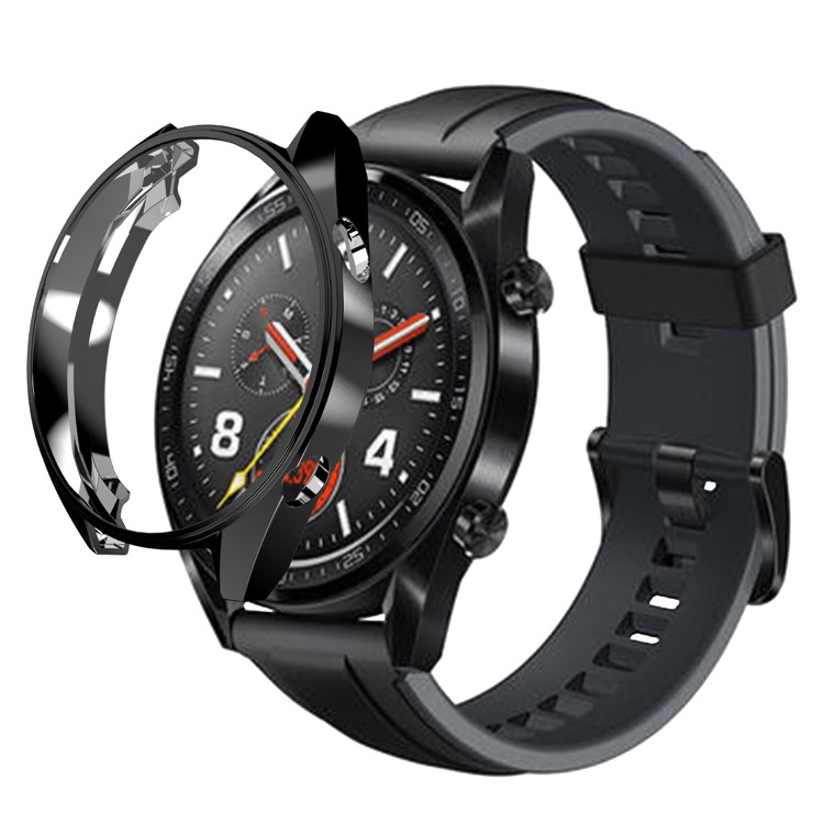 HAT PRINCE Plating TPU Watch Protective Cover for Huawei Watch GT Classic / GT Active / GT Sport 46mm with 0.2mm 9H 2.15D Tempered Glass Screen Guard - Black-3