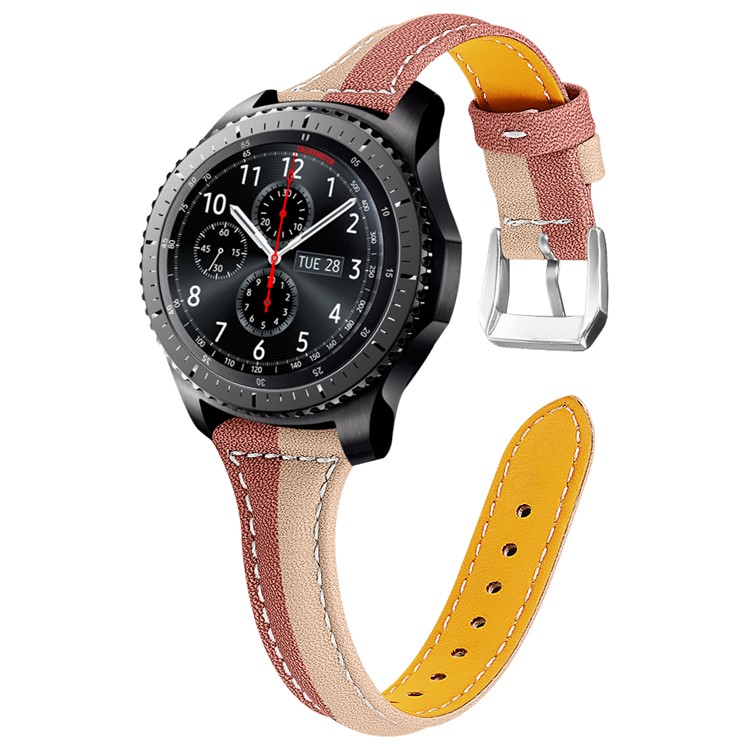 22mm Couleur De Contraste Universel Véritable Bracelet En Cuir Pour Regarder GT 2 Huawei 46mm / 47mm Amazfit RTG, Etc. - Abricot / Marron-1
