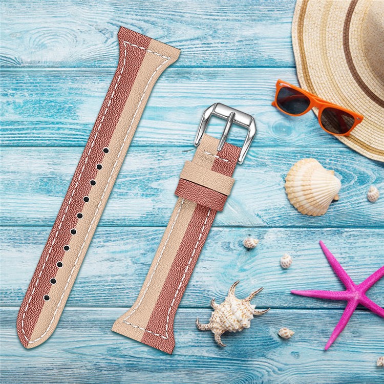 22mm Couleur De Contraste Universel Véritable Bracelet En Cuir Pour Regarder GT 2 Huawei 46mm / 47mm Amazfit RTG, Etc. - Abricot / Marron-3