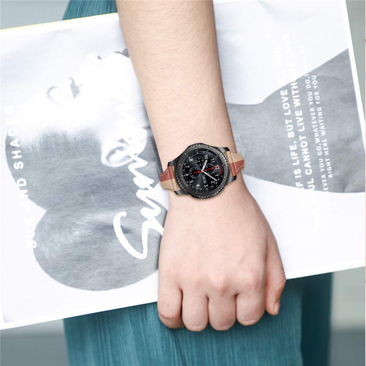 22mm Couleur De Contraste Universel Véritable Bracelet En Cuir Pour Regarder GT 2 Huawei 46mm / 47mm Amazfit RTG, Etc. - Abricot / Marron-4