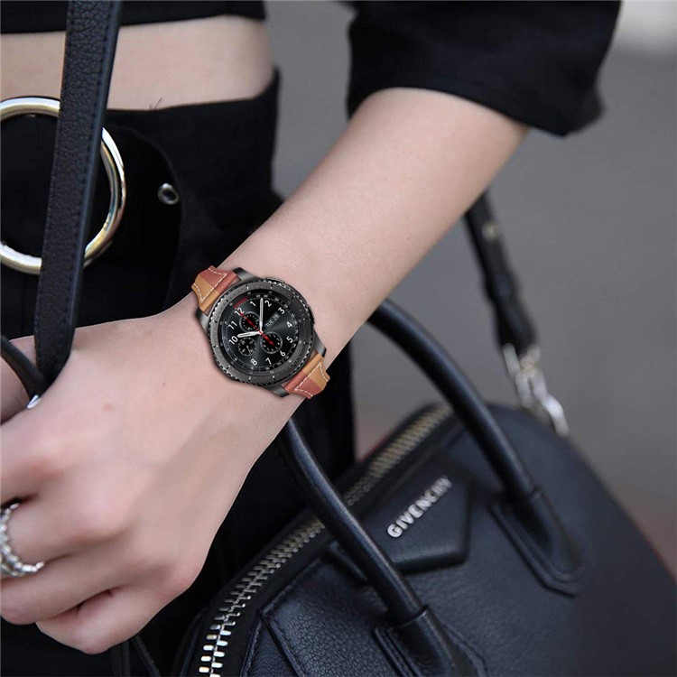 22mm Couleur De Contraste Universel Véritable Bracelet En Cuir Pour Regarder GT 2 Huawei 46mm / 47mm Amazfit RTG, Etc. - Abricot / Marron-5
