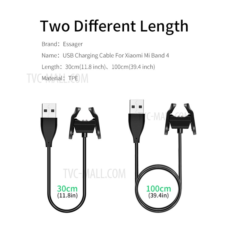 ESSAGER 30cm Disassembly-Free Clip USB Charging Cable for Xiaomi Mi Band 4-7