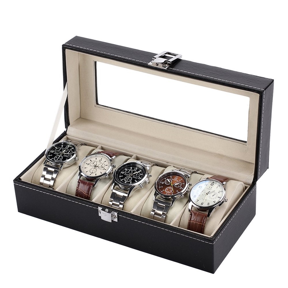 Watch Box Watch Display Case Storage Organizer Box 5-Grid Watch Box Case-3