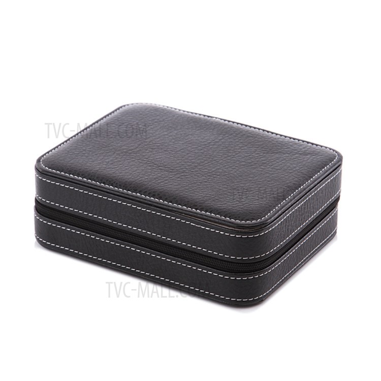 4 Grids Portable Watch Organizer Storage Box Leather Zipper Watch Bag - Black-2