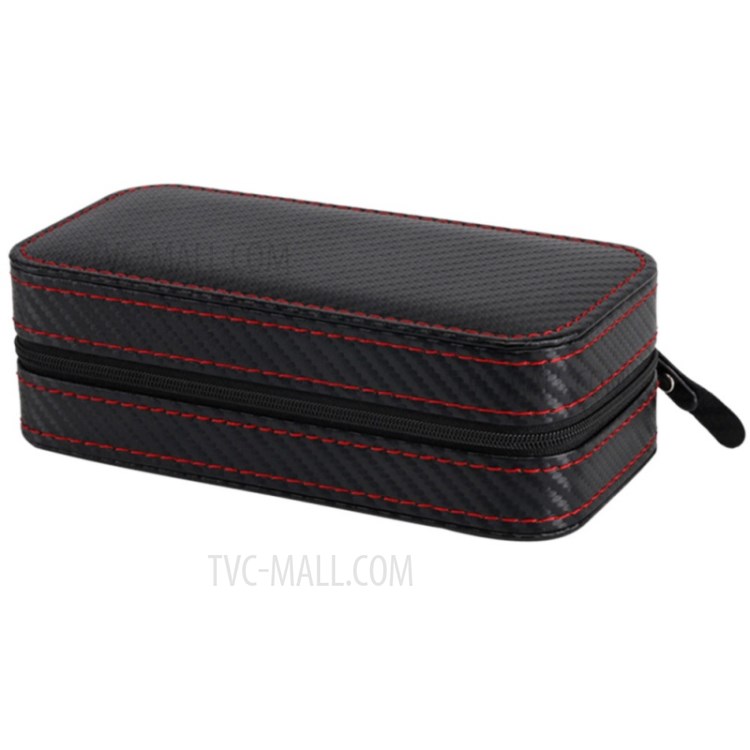 Carbon Fiber Texture Watch Zipper Bag 2-Bit Watch Storage Box-3