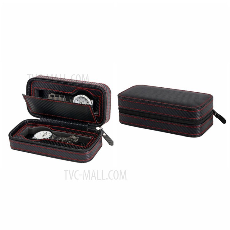 Carbon Fiber Texture Watch Zipper Bag 2-Bit Watch Storage Box-5