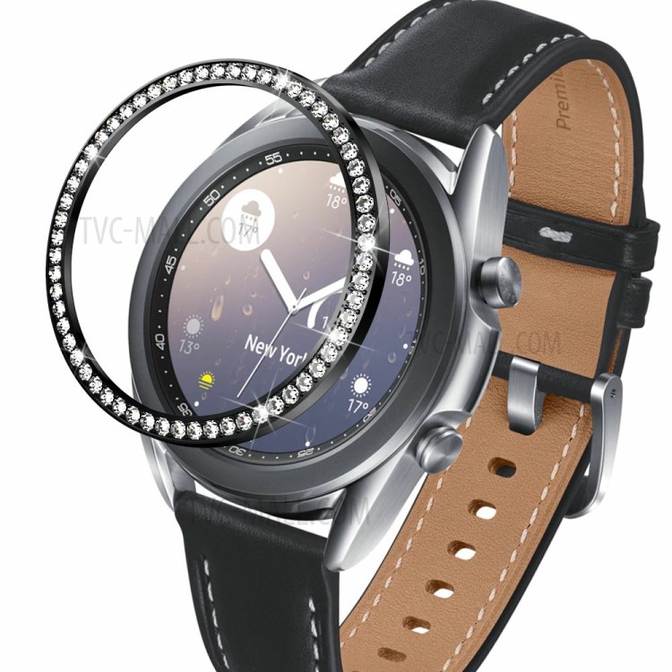 Diamond Decor Stainless Steel Metal Bezel for Samsung Galaxy Watch3 41mm - Black-1