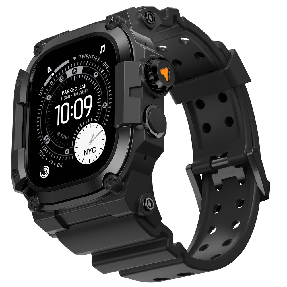 AHASTYLE TPU Strap for Apple Watch Ultra 3 49mm / Ultra 2 49mm / Ultra 49mm Breathable Watchband with Shockproof Armor Rugged Watch Case - Black