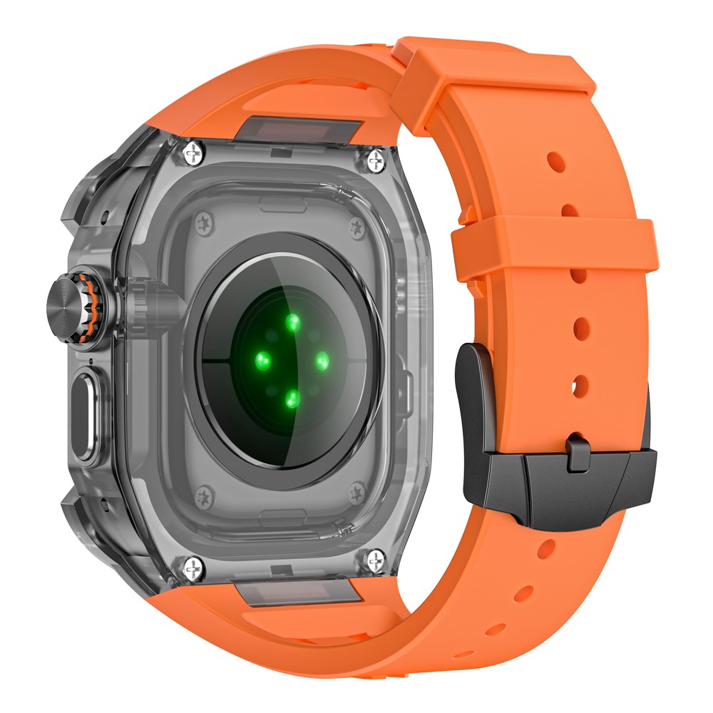 Silicone Strap for Apple Watch Ultra 49mm / Ultra 2 49mm / Ultra 3 49mm Rugged Watch Case with Band Sport Wristband - Black+Orange