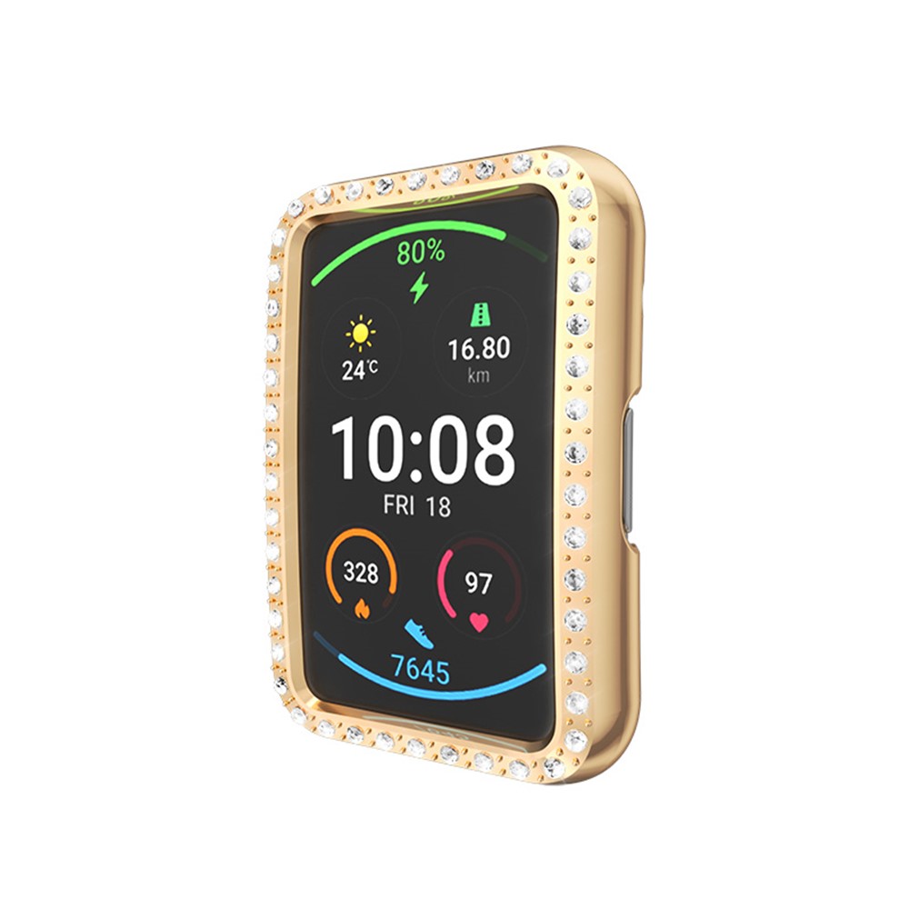 Rhinestone Decor Protective Cover Electroplating Hard PC Frame for Huawei Watch Fit - Rose Gold-2