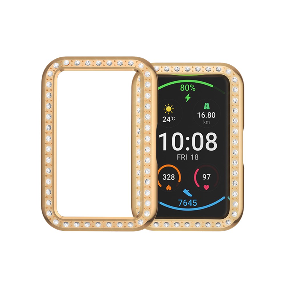 Rhinestone Decor Protective Cover Electroplating Hard PC Frame for Huawei Watch Fit - Rose Gold-3
