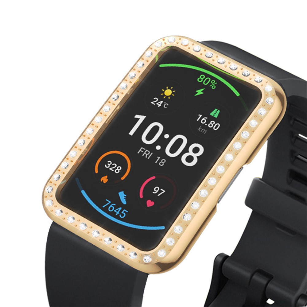 Rhinestone Decor Protective Cover Electroplating Hard PC Frame for Huawei Watch Fit - Rose Gold-4