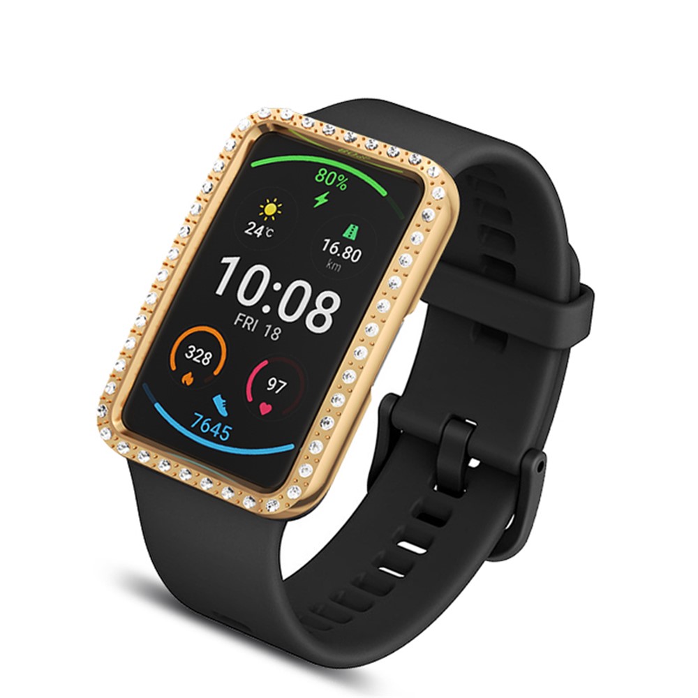 Rhinestone Decor Protective Cover Electroplating Hard PC Frame for Huawei Watch Fit - Rose Gold-5