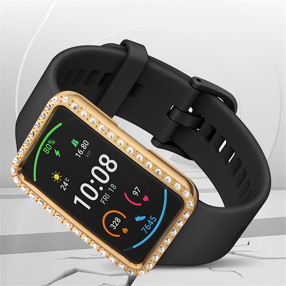 Rhinestone Decor Protective Cover Electroplating Hard PC Frame for Huawei Watch Fit - Rose Gold-6
